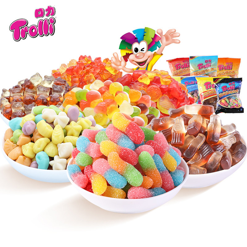 德国口力橡皮糖散装酸小虫小熊酸砂彩虫橡皮糖混合装儿童可乐软糖