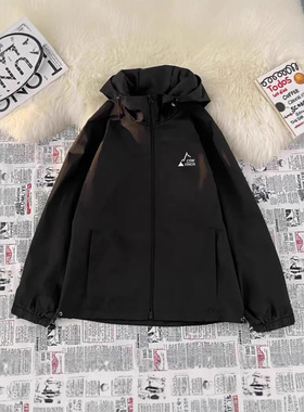 150cm小个子红色冲锋衣外套女2025美式复古春秋155宽松棒球服夹克