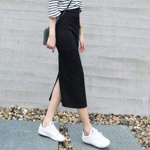 春夏秋145cm150矮小个子XS码学生后开叉松紧腰包臀中长款半身裙子
