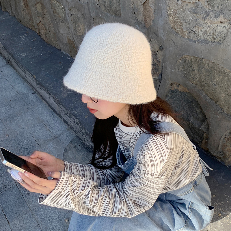 水桶ins百搭显脸小保暖毛绒帽子