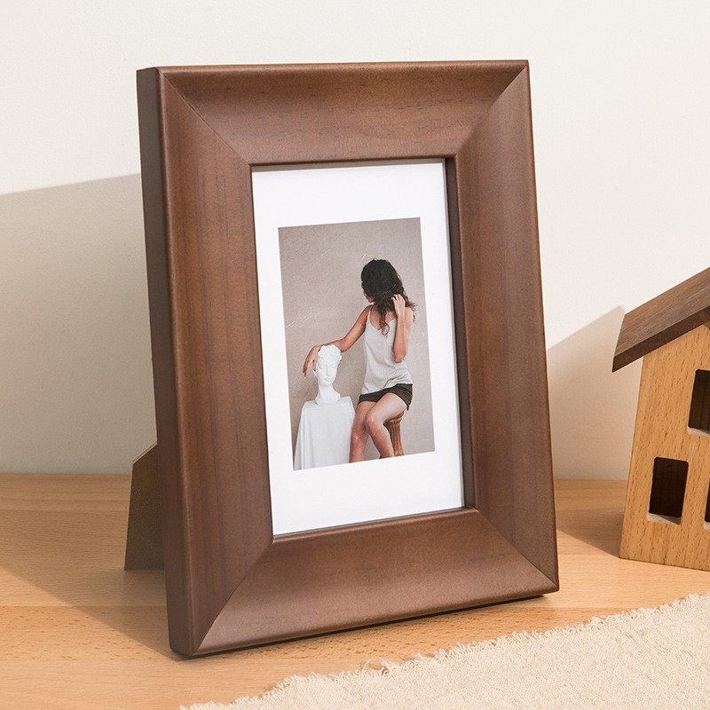 咖啡色实木相框摆台高级感美式