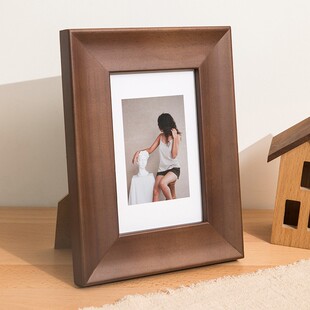 咖啡色实木相框摆台高级感美式复古6寸相片框像框中式黑胡桃相架