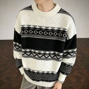 日系复古慵懒圆领风毛衣男女ins潮港风chic小众设计感保暖针织衫