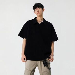 休闲大码胖子夏季半袖纯色翻领衬衫男女款情侣小众百搭短袖POLO衫