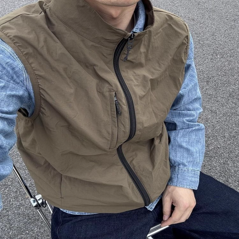 美式高街vibe外套男春秋胖子大码复古港风chic潮牌拉链设计感马甲