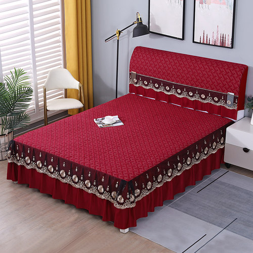 床头罩床裙全包弹力新款红色