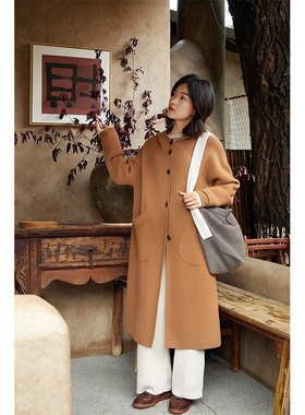 ＜传承＞产地溯源羊绒防风长款连帽针织大衣 NQWT25149