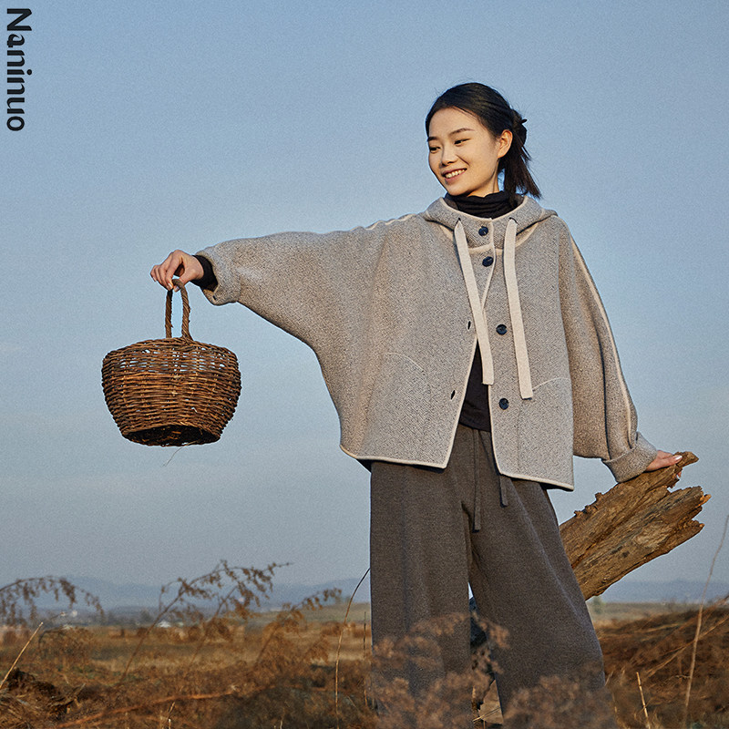 Naninuo/纳尼诺＜茧房＞云影纱加密蝙蝠袖双穿连帽大衣 NRWT26160