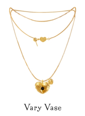 Vary Vase派对系列 可拆卸双气球爱心项链镀18k金黑玛瑙叠戴