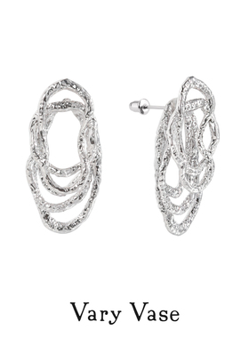 Vary Vase涟漪蕾丝线条耳钉 前后两戴纯银设计感镂空精致百搭高级