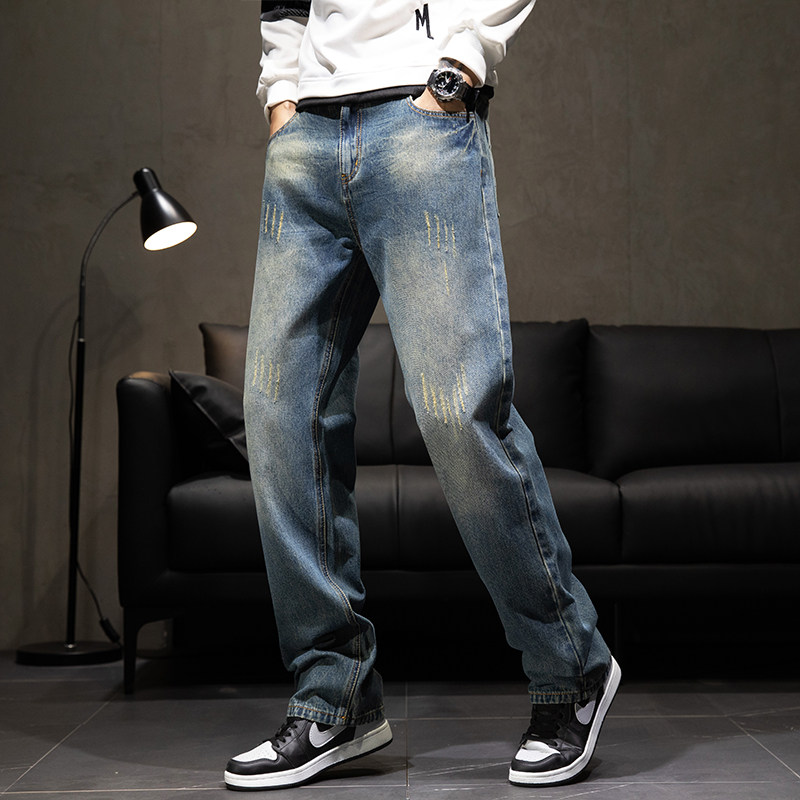 WINTER LOOSE STRAIGHT PILE THICKENED JEANS MENS AUTUMN AND WINTER 200 POUNDS FAT PLUS SIZE THICK LEG LONG PANTS