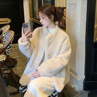 小香立领环保貂毛外套短款高级感皮草显瘦冬季皮毛一体毛毛上衣女