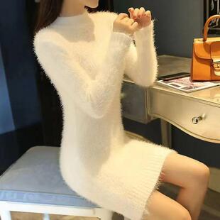 新款配大衣连衣裙内搭仿水貂绒毛衣加厚中长款修身打底衫女秋冬潮