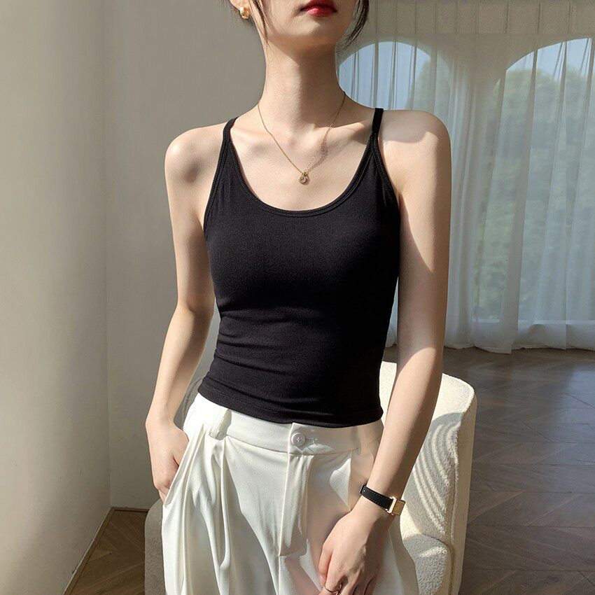 螺纹吊带背心女内搭2026春夏新款带胸垫无袖美背外穿针织打底上衣