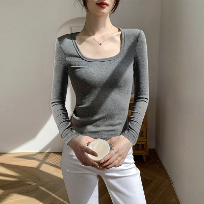 灰色方领长袖打底衫女2025新款秋