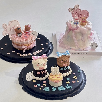 烘焙秘密 214情人节礼服小熊小兔情侣 love爱心蜡烛插件蛋糕装饰