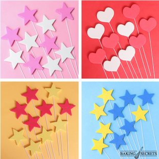 烘焙蛋糕装饰 粉蓝爱心星星泡沫铁丝套装 粉白星星气球生日插件