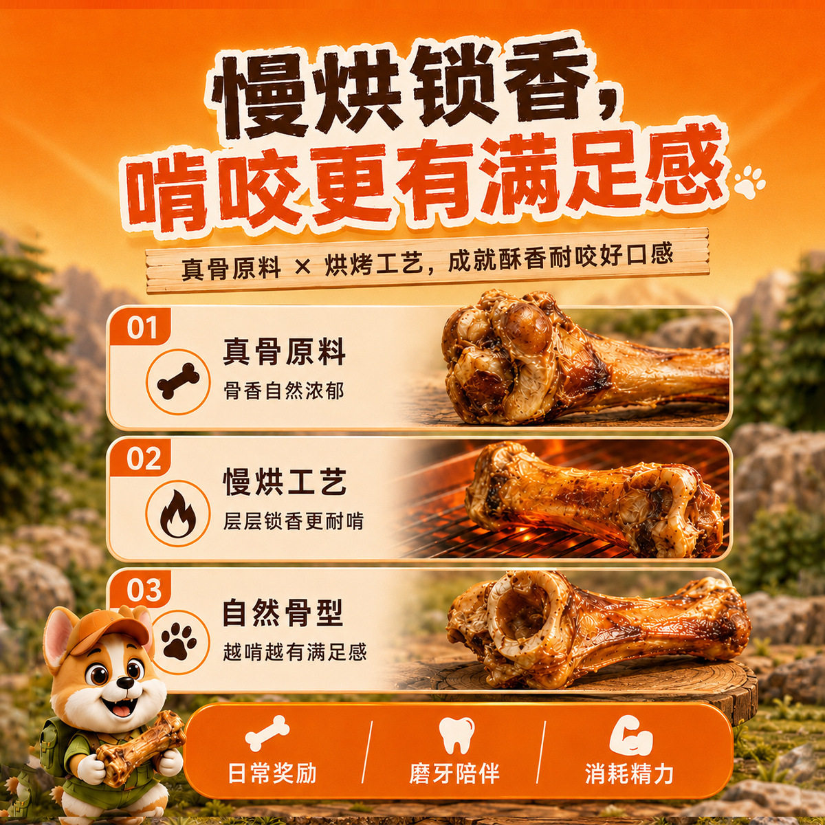 冒险与它真骨烘干羊棒骨磨牙棒