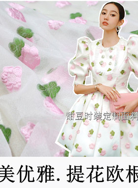 欧美优雅春夏薄款花朵立体浮雕色织提花欧根纱连衣裙子时装面料