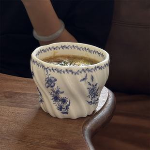 中古vintage高级感泡花茶主人杯 拾器集浓缩咖啡手握杯子陶瓷法式