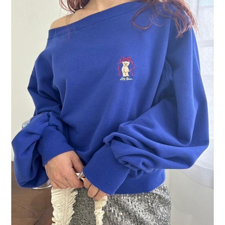 日单 外贸尾货 一字肩卫衣 灯笼袖甜美上衣 宽松版卫衣 瑕疵 6-11