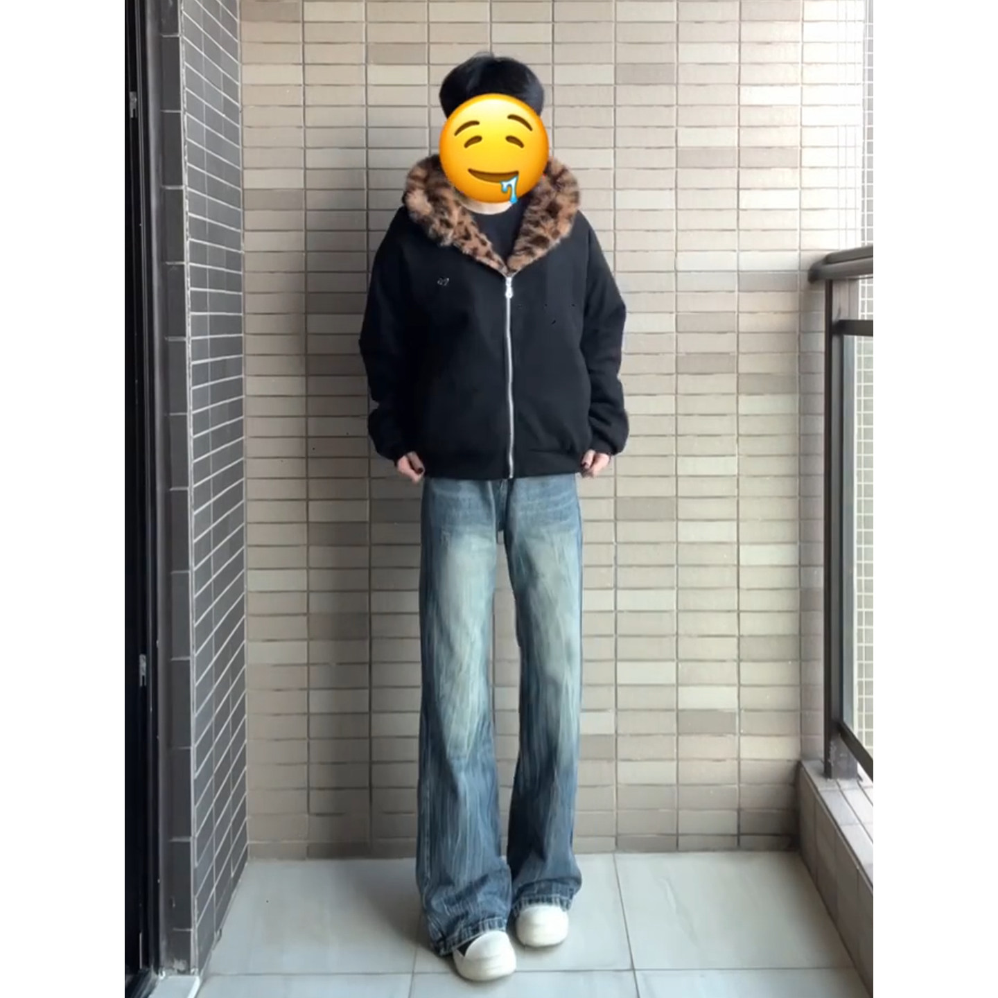 浅蓝色竹节纹牛仔裤男冬季男生穿搭显腿长裤子cleanfit提档微喇裤