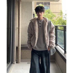 美式复古座山雕外套棉衣男冬季痞帅毛领短款棉服解构加厚连帽夹克