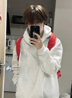 cleanfit白灰色卫衣男春秋季2025新款重磅硬挺连帽衫美式复古外套