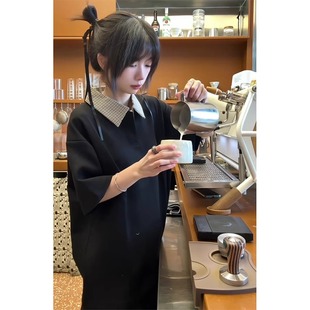 短袖 新款 千鸟格拼接POLO衫 男夏季 老钱风穿搭翻领T恤正肩美式 半袖