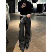 复古蛇迹拼接牛仔裤 男秋款 潮牌高级感裤 美式 子cleanfit直筒微喇裤