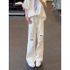 男款 子高街直筒弯刀微喇裤 夏季 裤 cleanfit美式 白色涂鸦破洞牛仔裤