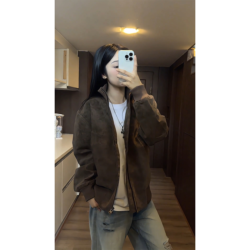 美式复古咖色皮衣外套男春秋