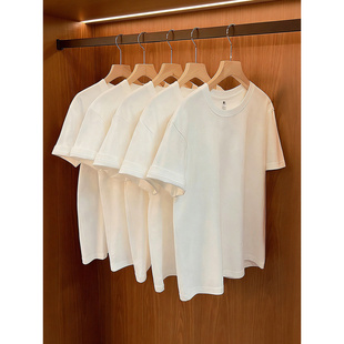 正肩t恤cleanfit小领口半袖 三本针基础款 男夏季 白色纯棉重磅短袖