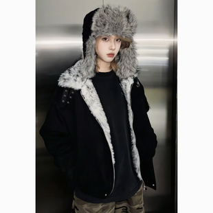 加厚保暖连帽夹克外套 冬季 美式 复古重磅帆布毛领座山雕棉服男女款