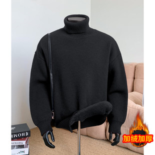 东北超厚加绒毛衣男款冬季加厚保暖黑色高领针织衫内搭打底毛线衣