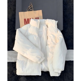 米白色棉服男款冬季2025新款加厚立领情侣外套美式棉衣休闲高级感