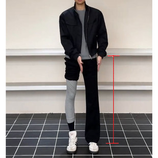 黑色提档直筒弯刀牛仔裤男冬季加绒高个子加长裤子窄版直筒微喇裤