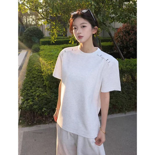 白花灰解构拼接T恤男女夏季cleanfit正肩短袖美式小领口重磅半袖