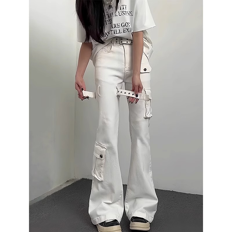 cleanfit白色微喇弯刀牛仔裤男女