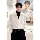 白色加绒衬衫 衬衣加厚外套 韩系高级人夫感叠穿内搭西装 男款 秋冬季