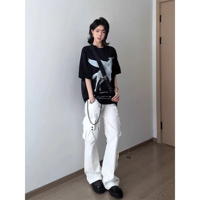 美式vibe裤子白色高街多口袋工装