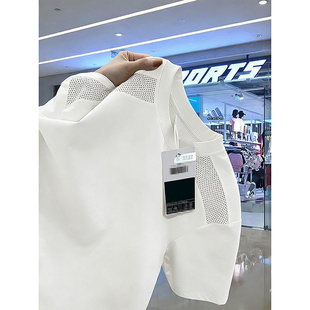 白色网眼透气速干短袖男款夏季户外健身运动防晒t恤美式正肩半袖