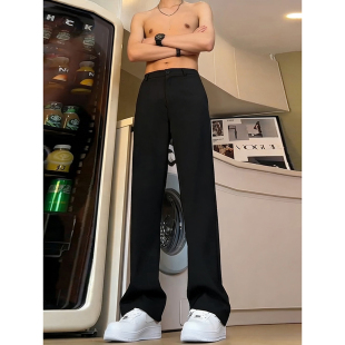 高个子加长裤 冬季 子修身 显瘦垂感休闲西装 黑色加绒微喇西裤 裤 男款