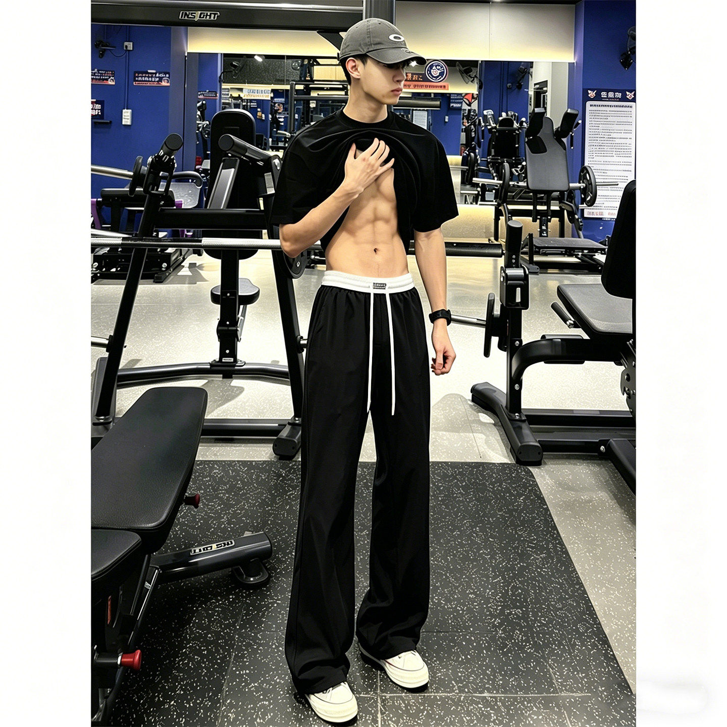 cleanfit黑色速干健身裤子男款夏季薄款休闲直筒裤美式弯刀运动裤