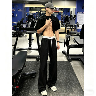 cleanfit黑色速干健身裤子男款夏季薄款休闲直筒裤美式弯刀运动裤