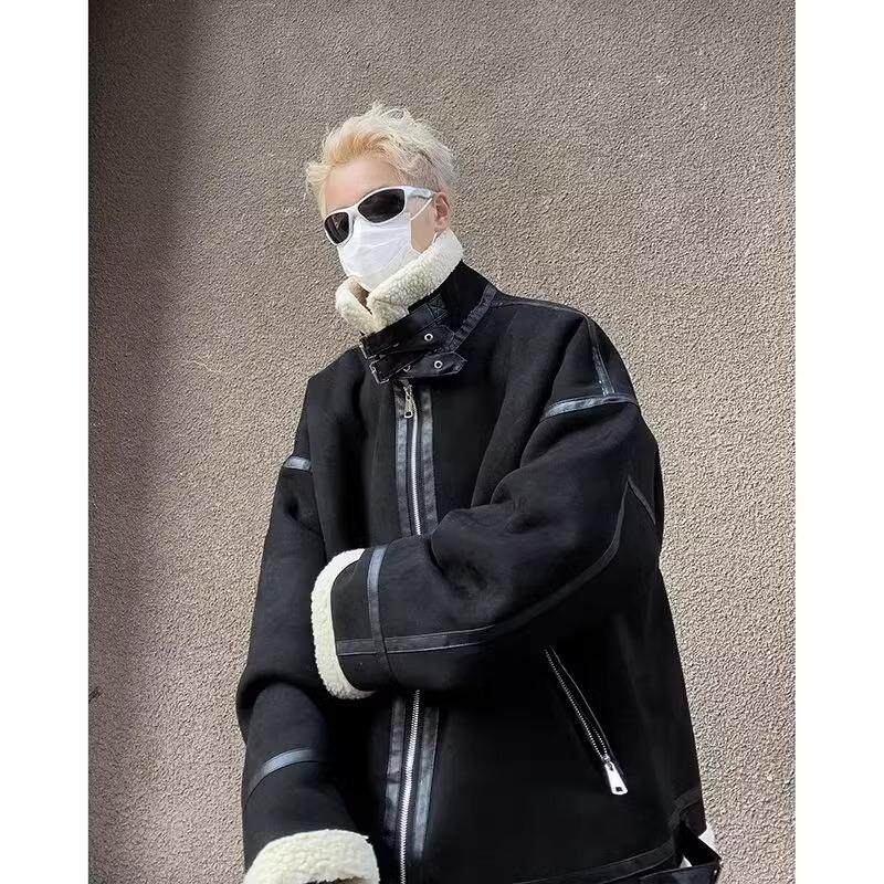 鹿皮绒羊羔绒棉服男加绒加厚皮毛