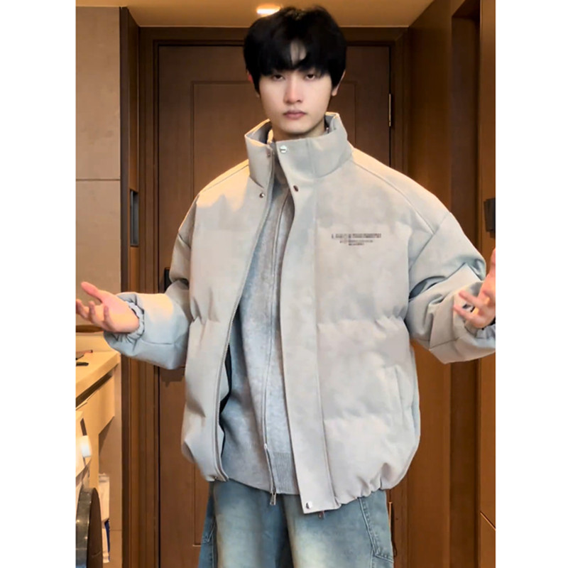 美式PU皮加厚痞帅男士羽绒服