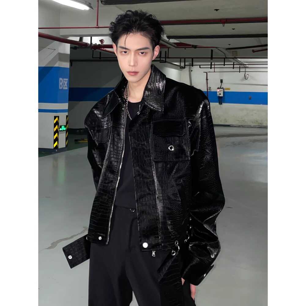 百搭PU皮潮牌ins垫肩夹克秋季