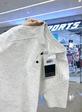 白灰色亨利领短袖polo衫男款夏季美式硬挺重磅t恤立领正肩半截袖