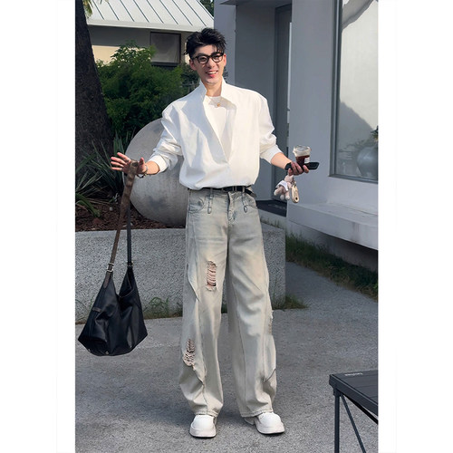 假两件防晒长袖衬衫牛仔裤套装